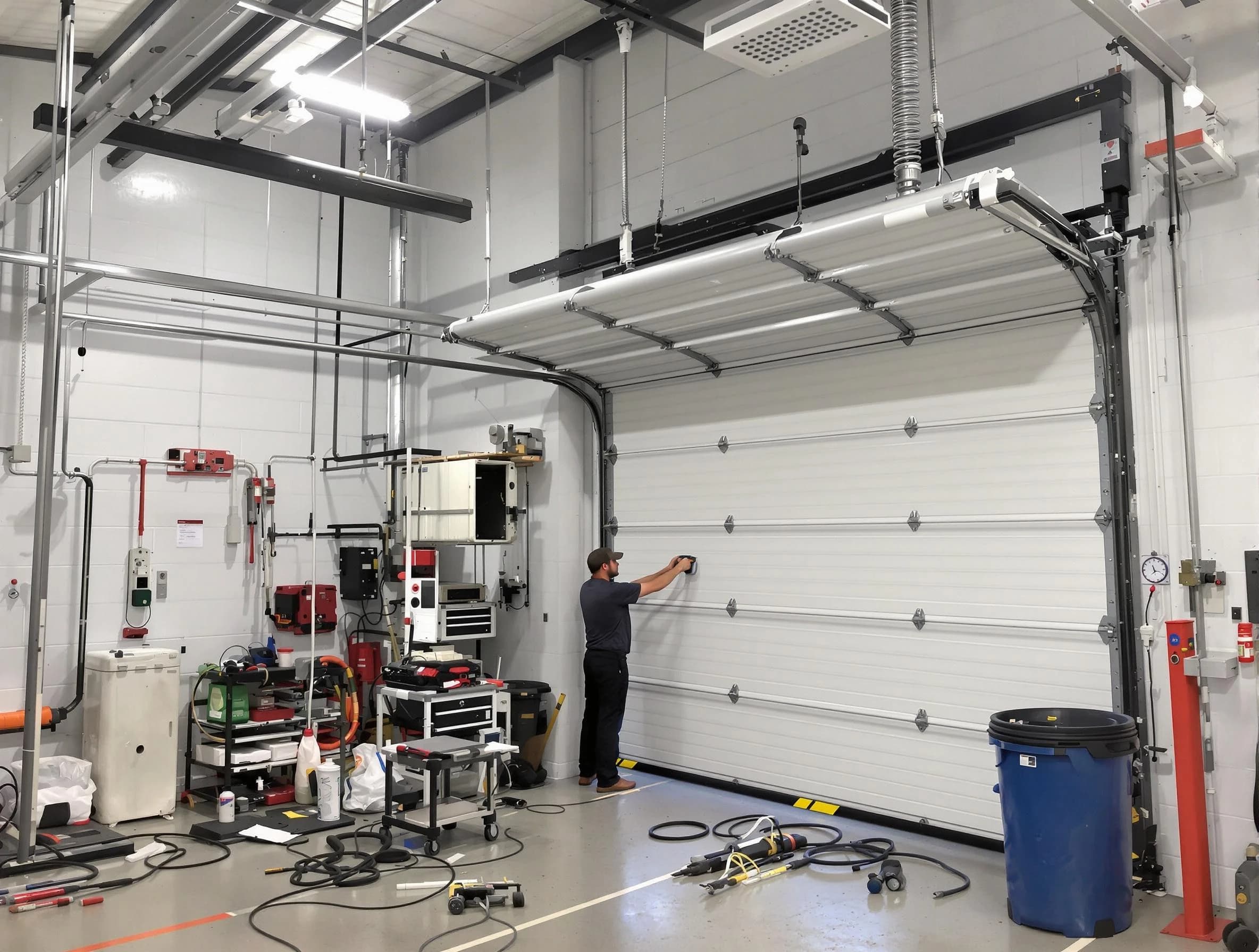 Jasper Garage Door Repair certified technician performing commercial door repair at a Jasper business facility